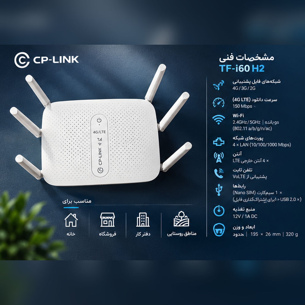 مودم سیمکارتی آنلاک  3G/4G سی پی لینک مدل TF-I60-H2 با وای فای 6 و گارانتی یکساله